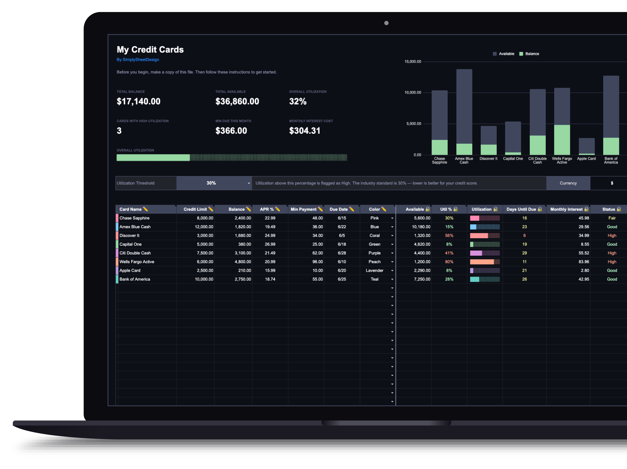 Credit Card Tracker for Google Sheets & Excel preview